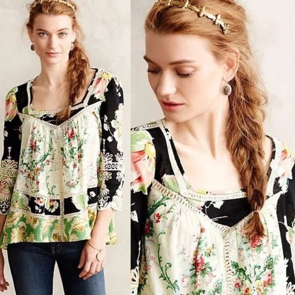 Anthropologie Vanessa Virginia Prateria Boho Baby Doll Swing Top Tunic Sz. 12 - Picture 4 of 13